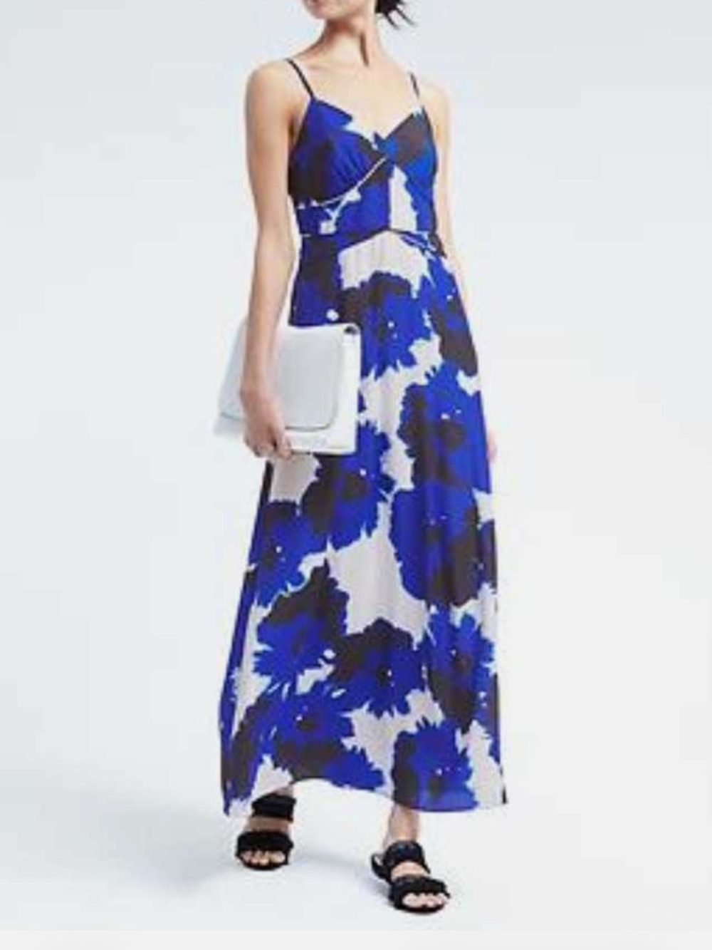 Beautiful Banana Republic Blue and White Floral Midi Slip Dress